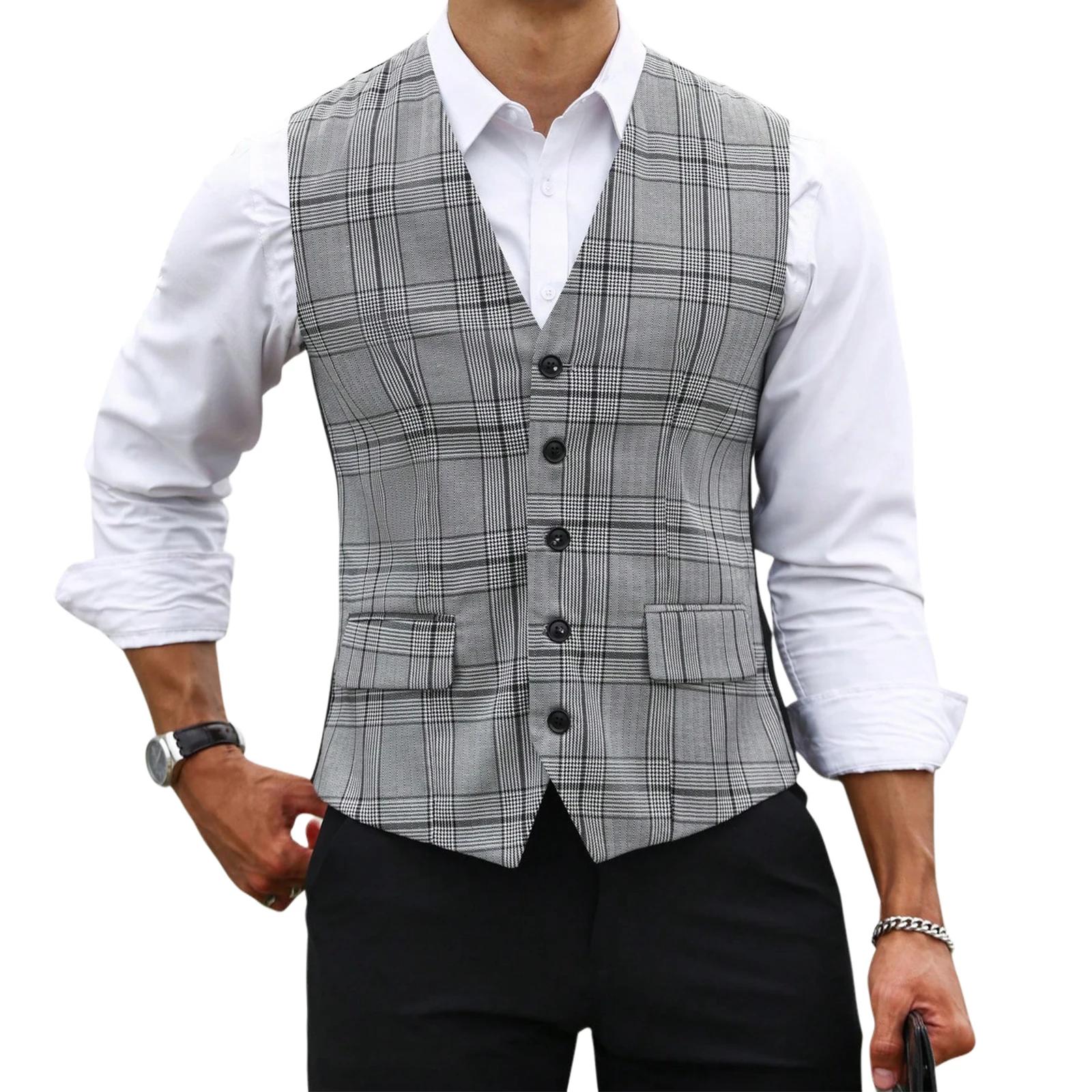Gilet da Uomo Grigio a Quadri, - Formal Waistcoat Vest recensione e prezzo