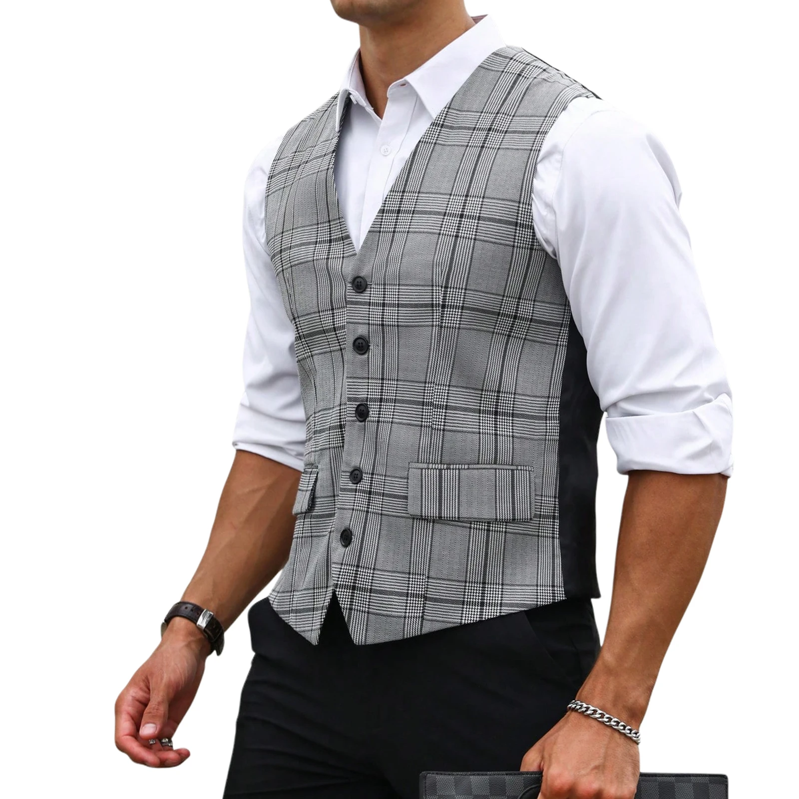Gilet da Uomo Grigio a Quadri, - Formal Waistcoat Vest recensione e prezzo